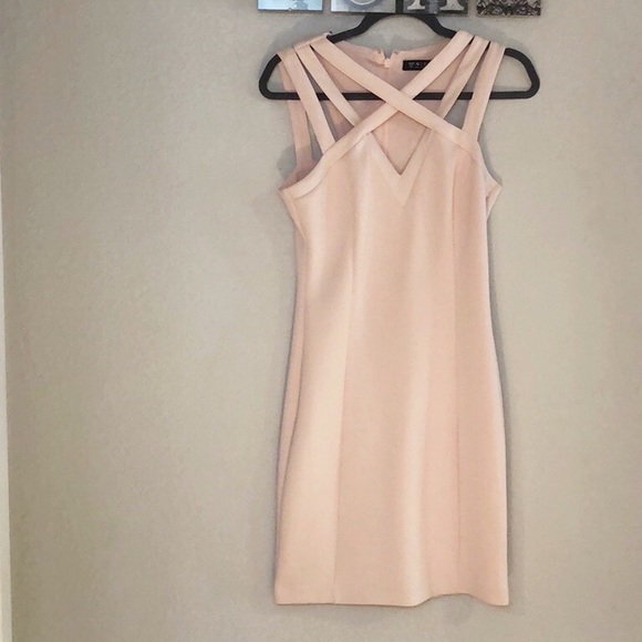 GUESS Blush Pink Body-Contour Mini-dress Size 6 - Picture 1 of 4
